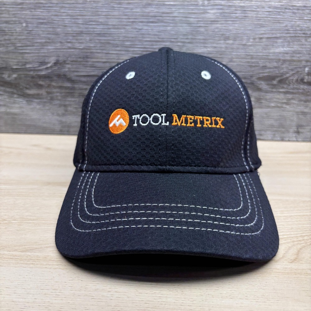 Tool Metrix Hat Cap Strap Back Black Mesh Embroidered Contrast Stitch Mens